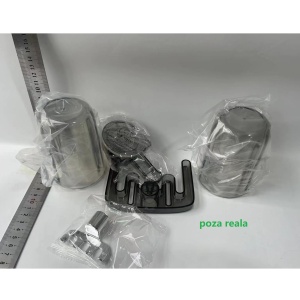 Suport Multifunctional Dublu, Pahar si Suport pentru Periuta de Dinti, Flippy, Plastic, 11 cm x 11.5 cm, Gri - Img 2