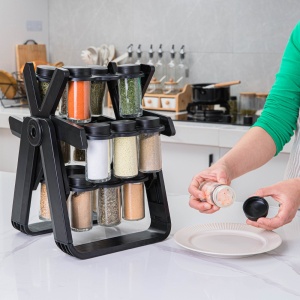 Suport Pentru Condimente Rotativ, Flippy, Multifunctional, Pivotant 360°, Portabil, Usor de Montat, 34x23 cm, ABS/Sticla, Negru - Img 8