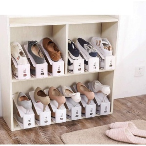 Suport pentru Pantofi, Flippy, din Plastic, Reglabil, 2 Niveluri, 27 x 10 x 20 cm, Alb - Img 5