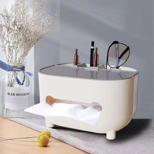 Suport pentru Servetele, Flippy, Cutie Multifunctionala, Design Minimalist, ABS, cu Suport pentru Obiectele Personale, pentru Birou, 21x12x12 cm, Gri - Img 10