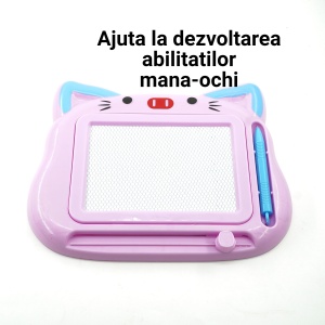 Tablita Magnetica de Scris si Desenat, Flippy, Model Pisica, cu Creion, Dimensiuni 23.2x18.5 cm, Suprafata Desen 14.6x10.4 cm, Dezvolta Imaginatia si Creativitatea, Incurajeaza Exersarea Scrisului, Mov - Img 4
