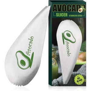 Taietor special pentru avocado Flippy, 3 in 1, forma curbata, zimti pentru apucare si taiere, din otel inoxidabil, 15 x 6 cm, gri - Img 5