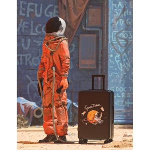Troler de Calatorie, Flippy, 56 x 35 x 22 cm, 4 Roti, Maner Reglabil, din ABS, cu Fermoar, Blocare cu Cod, Impermeabil, Model Astronaut, Negru - Img 4