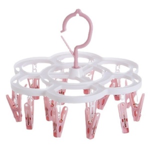 Uscator de Rufe Suspendat Flippy, cu 16 Carlige, Rotire 360 Grade, Mateiral Plastic, Usor de Depozitat, Multifunctional, 26 x 21 cm, Roz - Img 1