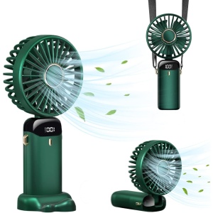 Ventilator Ultra Portabil cu Aromaterapie, Flippy, 3 in 1, de Mana, de Birou, de Gat, 5 Trepte de Viteza, Incarcare USB, Autonomie 12h, Pliabil, cu Ecran LCD, Verde - Img 3
