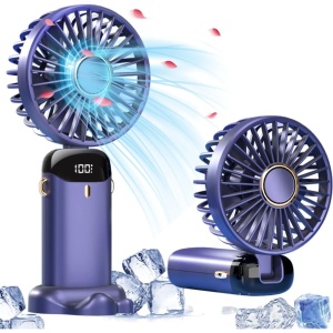 Ventilator Ultra Portabil cu Aromaterapie, Flippy, 3 in 1, de Mana, de Birou, de Gat, 5 Trepte de Viteza, Incarcare USB, Autonomie 12h, Pliabil, cu Ecran LCD, Mov - Img 5