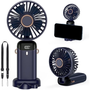 Ventilator Ultra Portabil cu Aromaterapie, Flippy, 3 in 1, de Mana, de Birou, de Gat, 5 Trepte de Viteza, Incarcare USB, Autonomie 12h, Pliabil, cu Ecran LCD, Albastru - Img 1