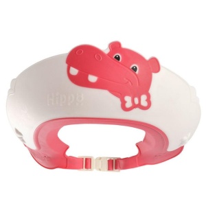 Viziera de Protectie Baie Pentru Copii, Fippy, Model Hipopotam, Dimensiune ajustabila, Durabil, Usor de curatat, Impotriva Samponului, pentru Ochi si Urechi, TPE+PP, 22x21 cm, Rosu - Img 1