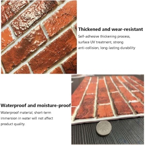 10 x Placi Tapet Autocolant 3D cu Imitatie de Caramida, pentru Perete Bucatarie Sufragerie, Usor de Curatat, Rezistent la Apa, Autoadeziv, 30x30 cm, Rosu - Img 5