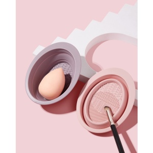 Accesoriu din silicon pentru curatarea accesoriilor makeup, pensule, buretei, 14.5 x 11,5 cm, 2 moduri de utilizare, pliabil, mov - Img 7