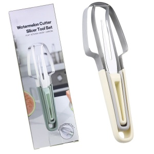 Accesoriu pentru Decojire Pepene, Legume si Fructe, Flippy, Multifunctional, cu 3 Parti, Otel Inoxidabil, Galben - Img 1