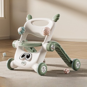 Antemergator pentru Copii 8 in 1, Flippy, Multifunctional, cu Maner de Impingere Detasabil, Scuter, Trotineta, Scaun Reglabil, Tavita Detasabila, Stabil, Antiderapant, 4 Roti, 56x44x64cm, 9-12 Luni, Verde - Img 5