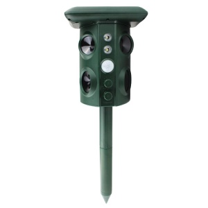 Aparat Solar LED cu Ultrasunete, Flippy, Repelent pentru Animale Mari si Mici, Lumina Rosie si Alba, Anti Rozatoare, Anti Insecte, Frecventa 13.5KHZ-45.5KHZ, Senzor PIR, 15.5 x 15.4 x 26.2 cm, Verde - Img 1