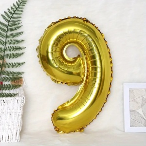 Balon din Folie Flippy, Cifra 9, 81 cm, Pentru Aer sau Heliu, Bulk, Auriu - Img 2