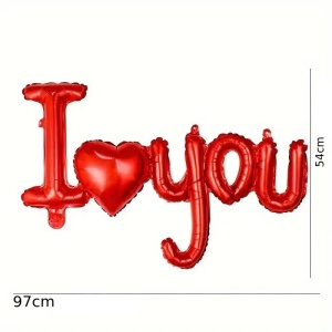 Balon din Folie Metalizata, Figurine Litere si Inima, Model I Love You, Tema Ziua Indragostitilor, 54x97 cm, Ambalaj Individual, Pai Inclus, Umflare cu Aer sau Heliu, Rosu - Img 3