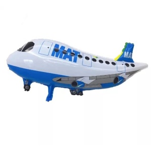Balon din Folie Metalizata, Flippy, Figurina Avion, Tema Aeronava, 44x82.5 cm, Ambalaj Individual, Pai Inclus, Umflare cu Aer sau Heliu, Alb - Img 2