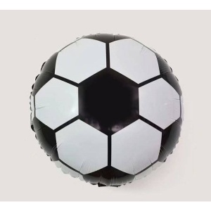 Balon din Folie Metalizata, Flippy, Figurina Cerc, Model Minge de Fotbal, Tematica Sport, 45 cm, Ambalaj Individual, Pai Inclus, Umflare cu Aer sau Heliu, Alb-Negru - Img 2