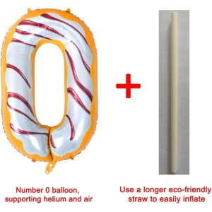 Balon din Folie Metalizata Flippy, Figurina Cifra, Imprimeu Gogosi, Tema Aniversare 100 cm, Ambalaj Individual, Pai inclus, Umflare cu Aer sau Heliu, Multicolor, Cifra 0 - Img 12