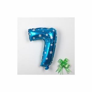 Balon din Folie Metalizata Flippy, Figurina Cifra, Imprimeu Stele, Tema Aniversare 80 cm, Ambalaj Individual, Pai inclus, Umflare cu Aer sau Heliu, Albastru, Cifra 7 - Img 3
