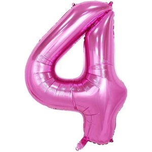 Balon din Folie Metalizata Flippy, Figurina Cifra si Coroana, Tema Aniversare 100 cm, Ambalaj Individual, Pai inclus, Umflare cu Aer sau Heliu, Roz, Cifra 4 - Img 3