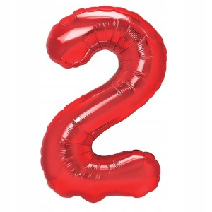 Balon din Folie Metalizata Flippy, Figurina Cifra, Tema Aniversare 100 cm, Ambalaj Individual, Pai inclus, Umflare cu Aer sau Heliu, Rosu, Cifra 2 - Img 1