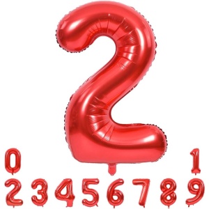 Balon din Folie Metalizata Flippy, Figurina Cifra, Tema Aniversare 40 cm, Ambalaj Individual, Pai inclus, Umflare cu Aer sau Heliu, Rosu, Cifra 2 - Img 11