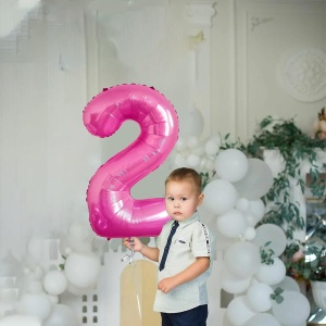 Balon din Folie Metalizata Flippy, Figurina Cifra, Tema Aniversare 40 cm, Ambalaj Individual, Pai inclus, Umflare cu Aer sau Heliu, Roz, Cifra 2 - Img 4