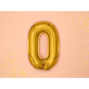 Balon din Folie Metalizata Flippy, Figurina Cifra, Tema Aniversare 40 cm, Ambalaj Individual, Pai inclus, Umflare cu Aer sau Heliu, Auriu, Cifra 0 - Img 4