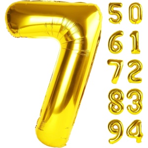 Balon din Folie Metalizata Flippy, Figurina Cifra, Tema Aniversare 40 cm, Ambalaj Individual, Pai inclus, Umflare cu Aer sau Heliu, Auriu, Cifra 7 - Img 8