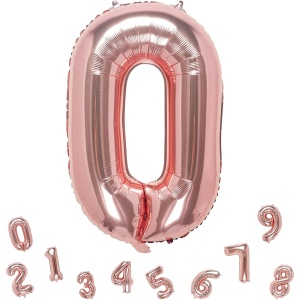 Balon din Folie Metalizata Flippy, Figurina Cifra, Tema Aniversare 40 cm, Ambalaj Individual, Pai inclus, Umflare cu Aer sau Heliu, Rose Gold, Cifra 0 - Img 7
