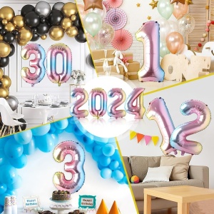 Balon din Folie Metalizata Flippy, Figurina Cifra, Tema Aniversare 40 cm, Ambalaj Individual, Pai inclus, Umflare cu Aer sau Heliu, Multicolor, Cifra 4 - Img 5
