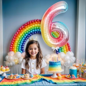 Balon din Folie Metalizata Flippy, Figurina Cifra, Tema Aniversare 40 cm, Ambalaj Individual, Pai inclus, Umflare cu Aer sau Heliu, Multicolor, Cifra 6 - Img 4
