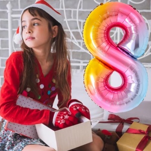 Balon din Folie Metalizata Flippy, Figurina Cifra, Tema Aniversare 40 cm, Ambalaj Individual, Pai inclus, Umflare cu Aer sau Heliu, Multicolor, Cifra 8 - Img 2