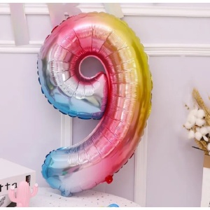 Balon din Folie Metalizata Flippy, Figurina Cifra, Tema Aniversare 40 cm, Ambalaj Individual, Pai inclus, Umflare cu Aer sau Heliu, Multicolor, Cifra 9 - Img 7