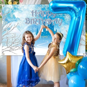 Balon din Folie Metalizata Flippy, Figurina Cifra, Tema Aniversare 40 cm, Ambalaj Individual, Pai inclus, Umflare cu Aer sau Heliu, Albastru, Cifra 7 - Img 3
