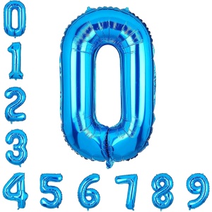 Balon din Folie Metalizata, Flippy, Figurina Cifra, Tema Aniversare 40 cm, Ambalaj Individual, Pai inclus, Umflare cu Aer sau Heliu, Albastru, Cifra 0 - Img 6