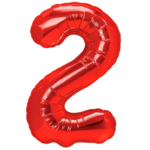 Balon din Folie Metalizata Flippy, Figurina Cifra, Tema Aniversare 40 cm, Ambalaj Individual, Pai inclus, Umflare cu Aer sau Heliu, Rosu, Cifra 2 - Img 1