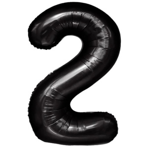 Balon din Folie Metalizata, Flippy, Figurina Cifra, Tema Aniversare 40 cm, Ambalaj Individual, Pai inclus, Umflare cu Aer sau Heliu, Negru, Cifra 2 - Img 1