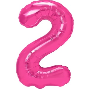 Balon din Folie Metalizata Flippy, Figurina Cifra, Tema Aniversare 40 cm, Ambalaj Individual, Pai inclus, Umflare cu Aer sau Heliu, Roz, Cifra 2 - Img 1