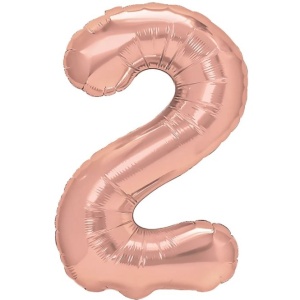Balon din Folie Metalizata Flippy, Figurina Cifra, Tema Aniversare 40 cm, Ambalaj Individual, Pai inclus, Umflare cu Aer sau Heliu, Rose Gold, Cifra 2 - Img 1