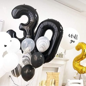 Balon din Folie Metalizata, Flippy, Figurina Cifra, Tema Aniversare 80 cm, Ambalaj Individual, Pai inclus, Umflare cu Aer sau Heliu, Negru, Cifra 0 - Img 5