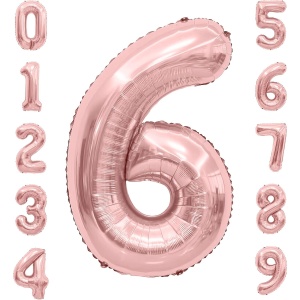 Balon din Folie Metalizata Flippy, Figurina Cifra, Tema Aniversare 80 cm, Ambalaj Individual, Pai inclus, Umflare cu Aer sau Heliu, Rose, Cifra 6 - Img 4