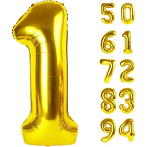 Balon din Folie Metalizata Flippy, Figurina Cifra, Tema Aniversare 80 cm, Ambalaj Individual, Pai inclus, Umflare cu Aer sau Heliu, Auriu, Cifra 1 - Img 11