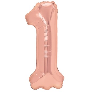 Balon din Folie Metalizata Flippy, Figurina Cifra, Tema Aniversare 80 cm, Ambalaj Individual, Pai inclus, Umflare cu Aer sau Heliu, Rose, Cifra 1 - Img 1