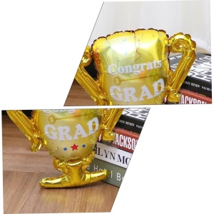 Balon din Folie Metalizata, Flippy, Figurina Cupa, Tema Absolvire, 65x72cm, Ambalaj Individual, Pai Inclus, Umflare cu Aer sau Heliu, Galben - Img 7