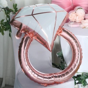 Balon din Folie Metalizata, Flippy, Figurina Inel de Logodna, Model Diamant, Tema Nunta, 60 cm, Ambalaj Individual, Pai Inclus, Umflare cu Aer sau Heliu, Roz - Img 2