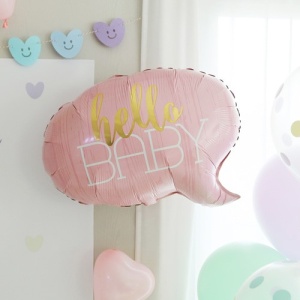 Balon din Folie Metalizata, Flippy, Figurina Norisor, Tema Hello Baby , 59x50 cm, Ambalaj Individual, Pai Inclus, Umflare cu Aer sau Heliu, Roz - Img 3