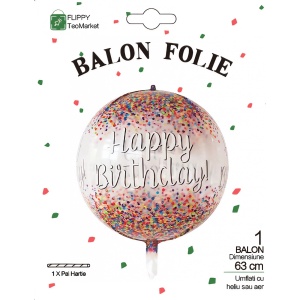 Balon din Folie Metalizata, Flippy, Figurina Rotunda 4D, Model Happy Birthday, Tema Aniversare, 24 x 63 cm, Ambalaj Individual, Pai inclus, Umflare cu Aer sau Heliu, Maro - Img 2
