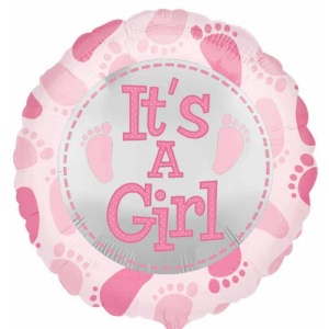Balon din Folie Metalizata, Flippy, Figurina Rotunda, Model It's a Girl, Tema Gender Reveal, 45 cm, Ambalaj Individual, Pai Inclus, Umflare cu Aer sau Heliu, Roz - Img 3