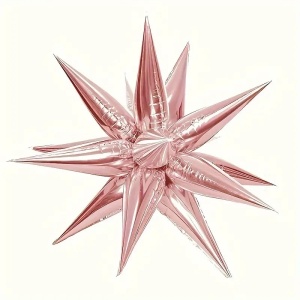 Balon din Folie Metalizata, Flippy, Figurina Stea 3D, 66 cm, Ambalaj Individual, Pai inclus, Umflare cu Aer sau Heliu, Roz - Img 3